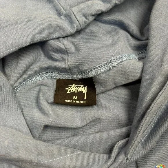 Vintage Stussy Hoodie Pullover Glitter Logo Blue Lightweight Cotton Medium - Picture 8 of 10
